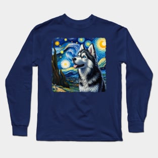 Starry Siberian Husky Dog Portrait - Pet Portrait Long Sleeve T-Shirt